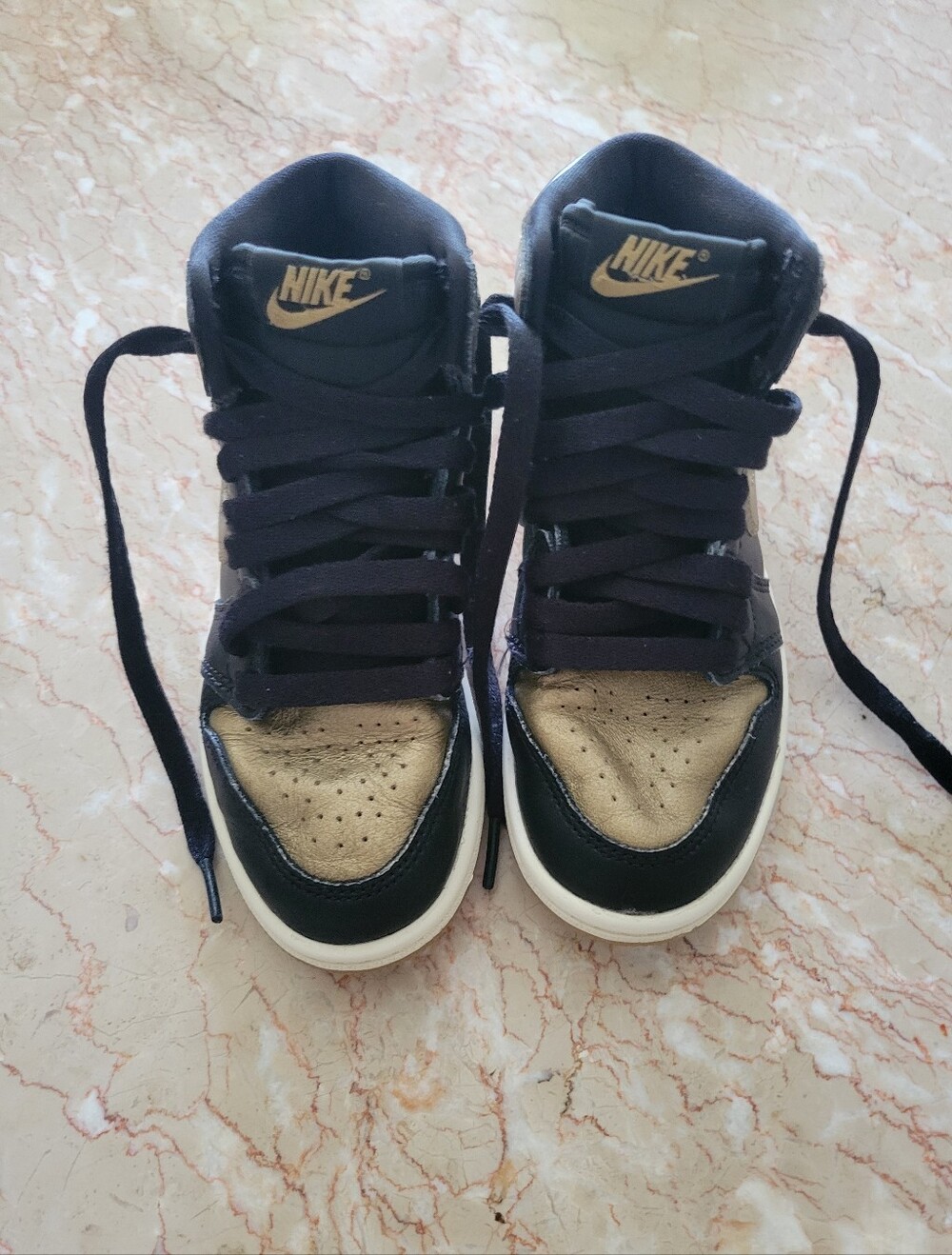 Nike Girl's (Kids) Black and Gold Mid-Top Air Jordan Nike Sneakers
